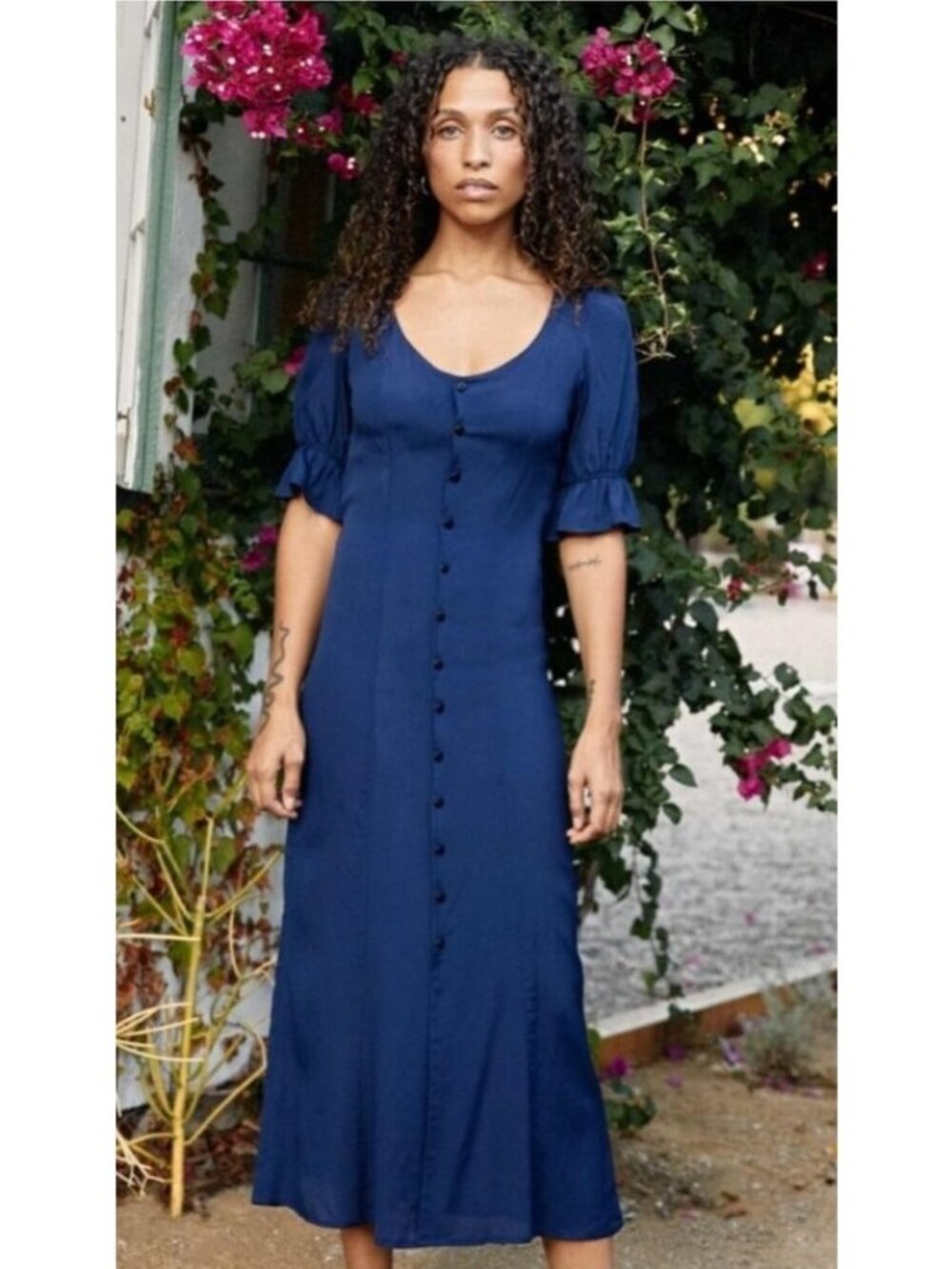 Christy Dawn Lennon Midi Dress in Midnight Blue-sz XS